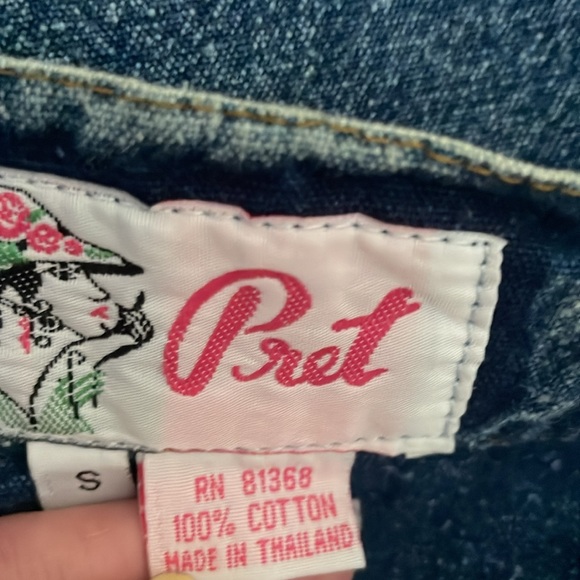 Pret Vintage Midi Denim Skirt High Waisted Emboridery studded size S - Picture 8 of 9